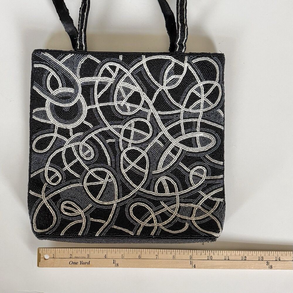 VNTG Gevarno Black Silver Purse Handbag Tote with Handle - New with tag - Beaded - Picture 7 of 11